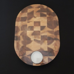 Fa előételes deszka + porcelán tálka 28x40x3,5 cm ovál
