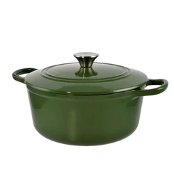 Zománcozott öntöttvas lábas fedővel zöld színben 25x11cm