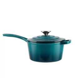 1,9 literes zománcozott öntöttvas nyeles lábas fedővel 19x9,5cm, türkíz színben