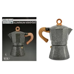 3 személyes Alumínium kávéfőző fa hatású nyéllel, szürke színben