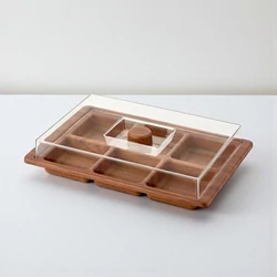 EVELIN plastic szögletes tál búrával, osztott, 23,5x35,5x8 cm