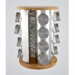 Perfect Home Fűszertartó bambusz állvánnyal 16 db-os 