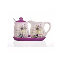 4 részes cukortartó és tejkiöntő levendula mintával