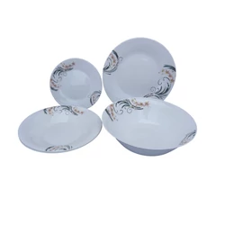 19 részes  opál kerek étkészlet rózsaszín (virágmintával)