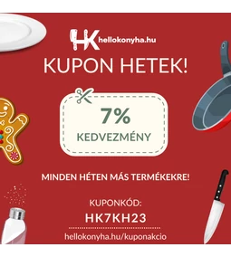 7% kedvezmény 7 napig! Minden héten új kupon akció a hellokonyhán.