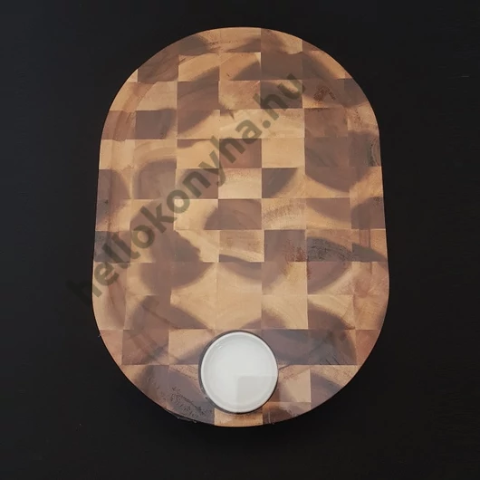 Fa előételes deszka + porcelán tálka 28x40x3,5 cm ovál