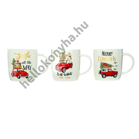 Karácsonyi porcelán bögre autós dekor 38 cl