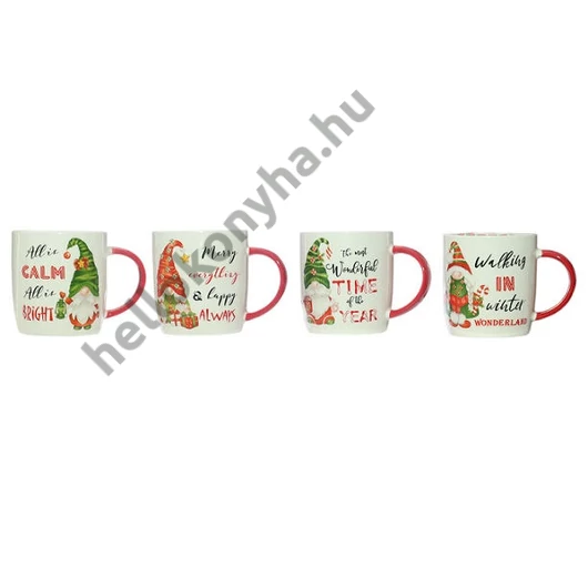 Karácsonyi porcelán bögre MANÓ dekor piros fül 38 cl