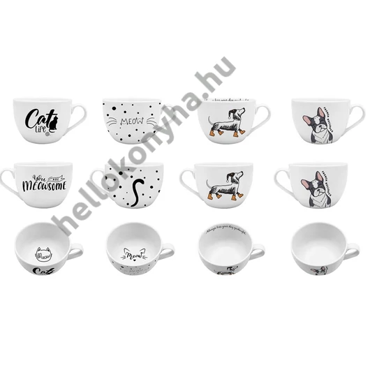 Porcelán JUMBO bögre (színes kutya cica) 4 féle dekor 50 cl