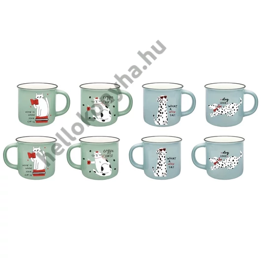 Porcelán bögre (kék-zöld kutya cica) dekor 37 cl