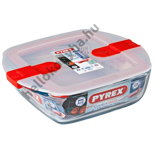 Pyrex COOK&amp;HEAT szögl. sütőtál+műa.tető 20x17x6 cm 1l