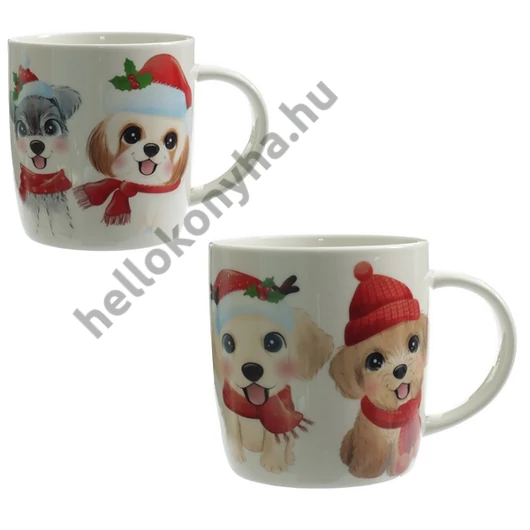 Porcelán bögre karácsonyi KUTYA dekor 38 cl