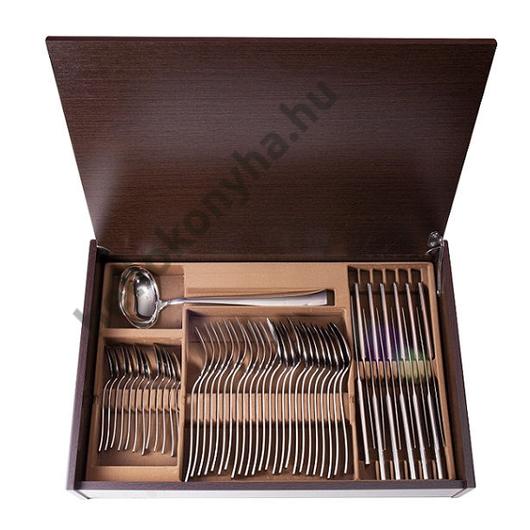 Salvinelli TIME rozsdamentes evőeszköz készlet 49r. 3 mm fa dobozos