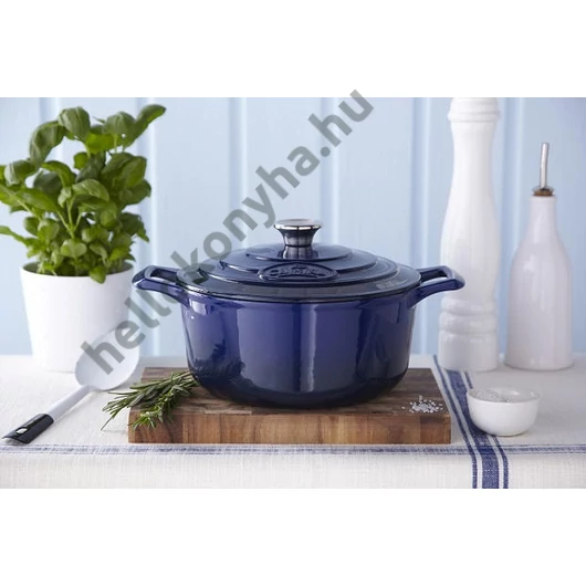 La Cuisine BLUE öntöttvas kerek sütőtál 2 fülű+fedő 28x8cm 3,5L