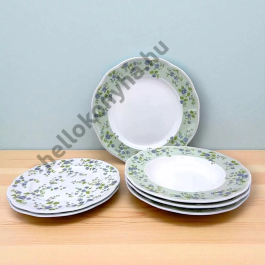 Quality Ceramic LA BELLE kerámia étkészlet zöld-kék virágos (18 részes)