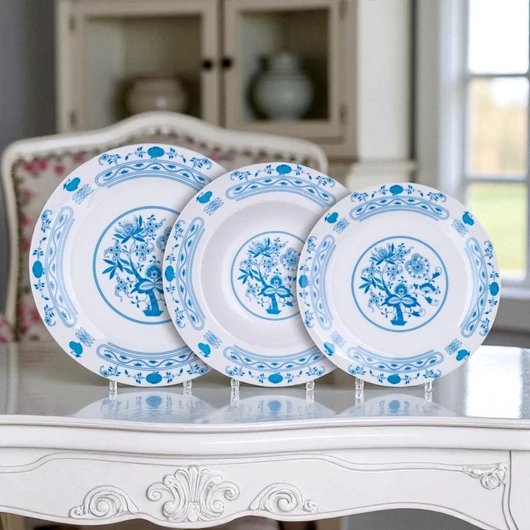  ONION 18 részes porcelán tányérkészlet - elegáns kék hagymás mintával