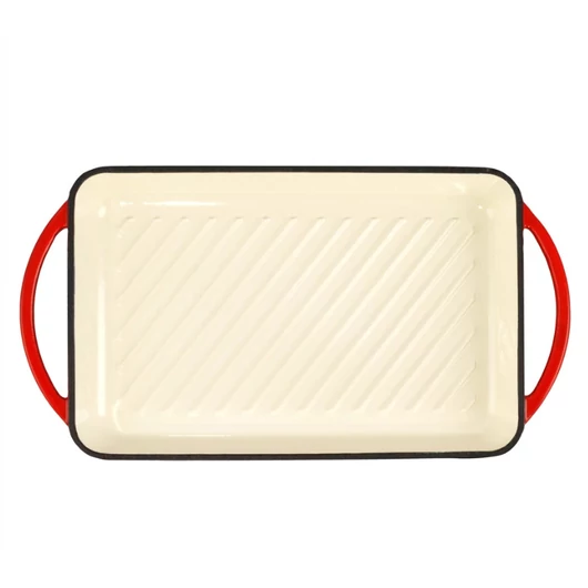Piros zománcozott öntöttvas grill tepsi 33x21,5x3,2cm