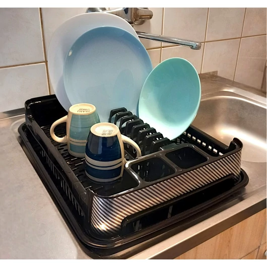 Edényszárító 48X36,5X9,2 cm fekete-mintás ezüst