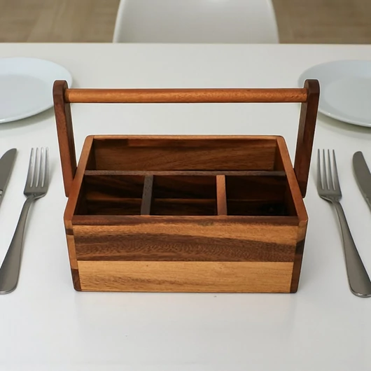 Fa evőeszköztartó, 4 fakkos, 18x27x21 cm