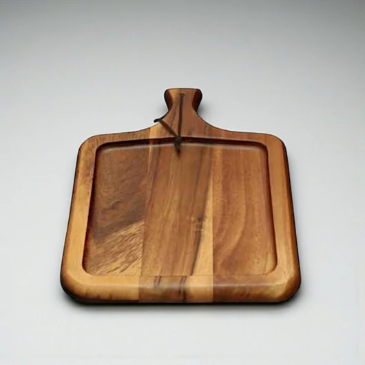 Fa kínáló szögletes, bőr akasztóval 25x33x2 cm