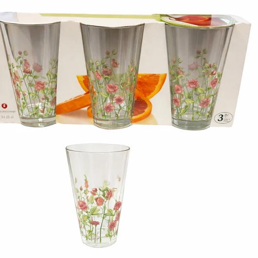 SELVATICA CONIC BIBITA virág mintás üveg pohár 3 db-os szett 3,3 dl