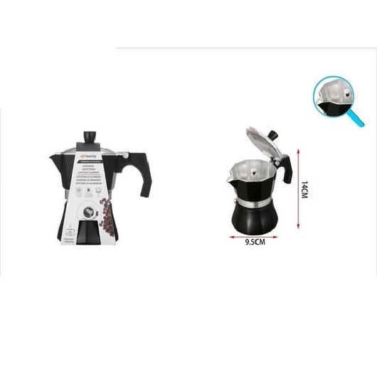 KÁVÉFŐZŐ 3 SZEMÉLYES MATT FEKETE INDUKCIÓ/GÁZ/KERÁMIA FŐZŐLAP/ELEKTOMOS