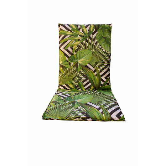 Magas támlás székpárna 120x50x4 cm fekete csíkos zöld leveles mintával ötpozíciós