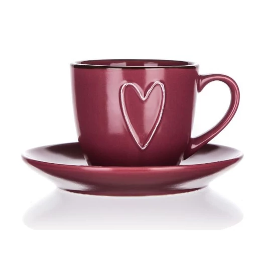 Heart kerámia csésze alátéttel bordó színben (260 ml-es)