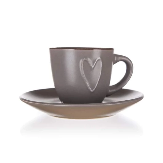 Heart kerámia csésze alátéttel barna színben (80 ml-es)