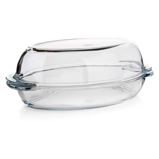 Üveg sütőtál BORCAM 4,6 l, fedővel, ovális