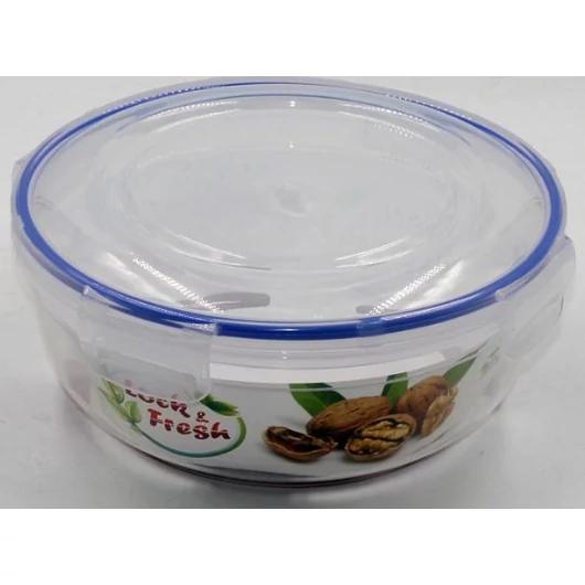 Átlátszó kerek tároló doboz, patentzáras tetővel (1,35 L-es)