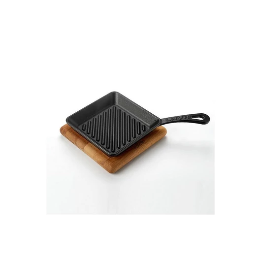 MINI GRILL öntött vas 16x16cm + fa alátét