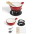 Kép 3/4 - Piros zománcozott öntöttvas Fondue szett, 1,8L (edény+állvány+6 villa+égő)